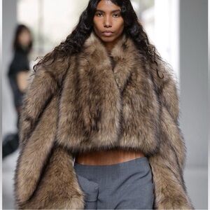 AWAKE Mode cropped Brown Faux Coat